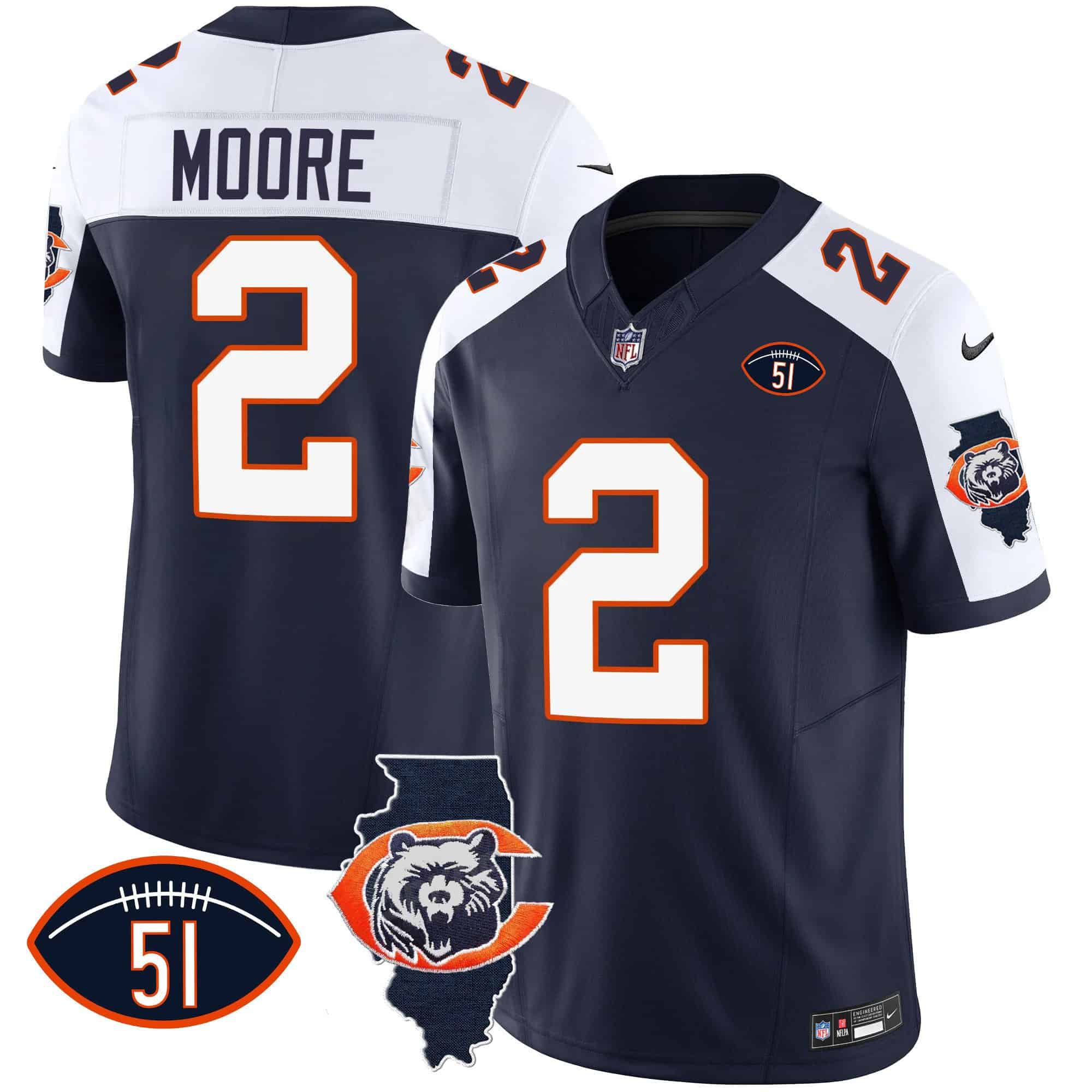 Men Chicago Bears #2 Moore Blue 2024 Nike Throwback Illinois Patch Vapor NFL Jersey->indianapolis colts->NFL Jersey
